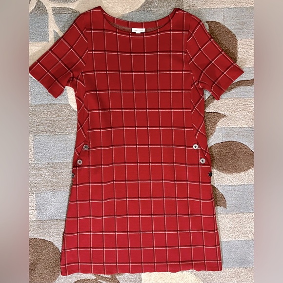 J. Jill Short Sleeve Ponte Rustic Brick Red Plaid Shift Dresss - Picture 3 of 8
